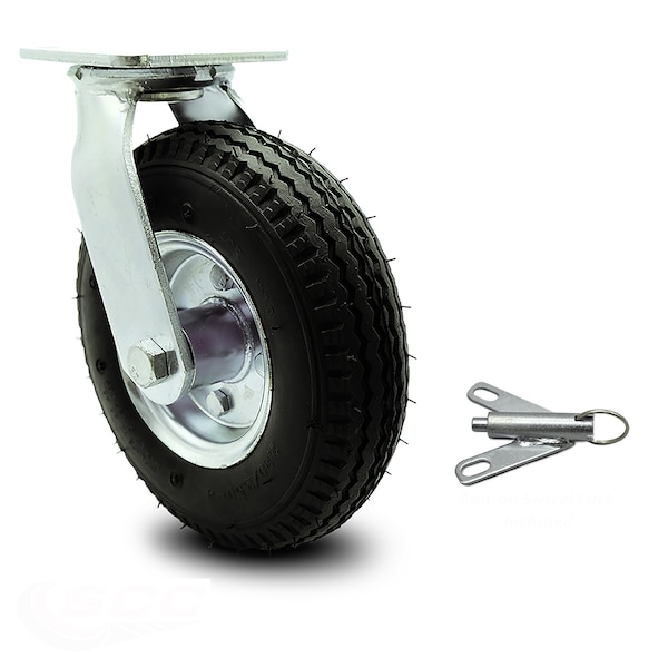 8 Inch Black Pneumatic Wheel Swivel Caster with Bolt Swivel Lock